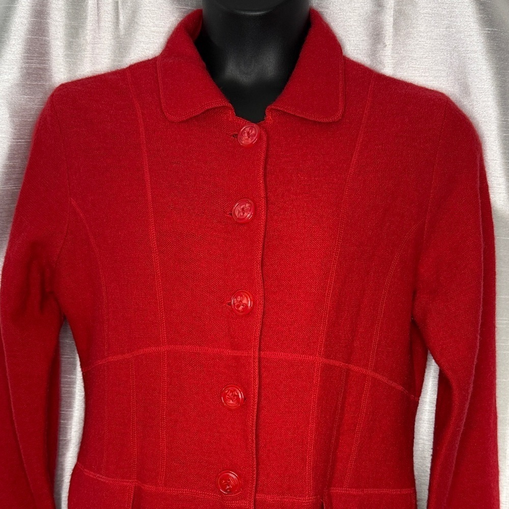 Jane Ashley Wool Blend Button Up Sweater Cardigan Red Office Party Women’s Large